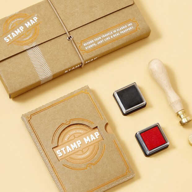 Stamp Map, Beige, 28 Seiten, Stempelkissen rot & s